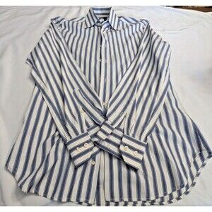 Zara Man Blue White Striped Button Up Shirt L Casual Workwear